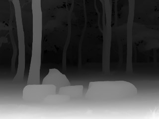 Grayscale depth data sample: near objects are lighter, far background is darker